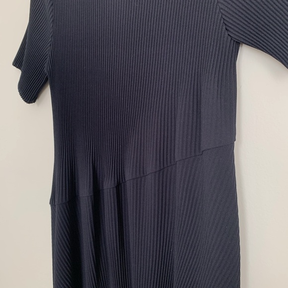 Navy Blue Modest Classic Short Sleeve Sheath Midi Dres - Picture 6 of 7